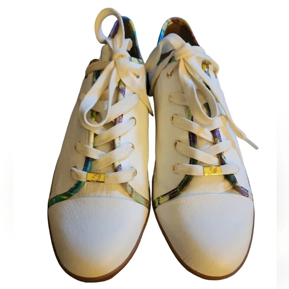 Delman Women Maggie Sneakers Color Edges White Leather Size 9 NWT Coastal Prep - Picture 3 of 10
